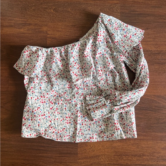 Zara White Floral One Shoulder Ruffle Blouse Size M - Picture 3 of 6